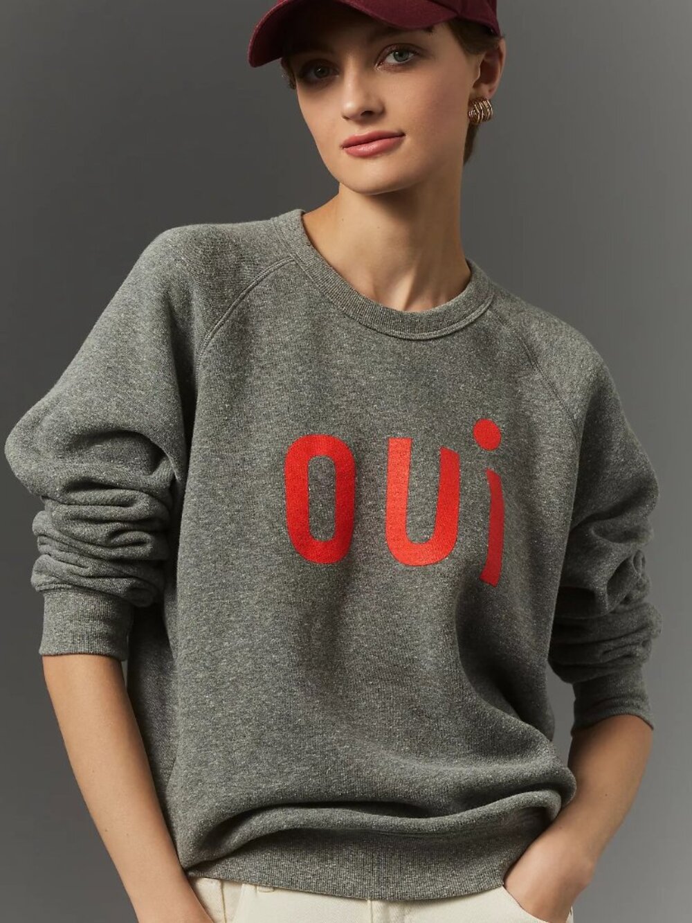 NEW Clare V. OUI Heather Gray and Red Sweatshirt Size M